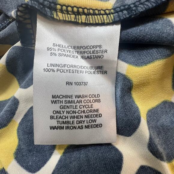 Donna Morgan Jersey Geo Print Sleeveless Fit-&-Flare Dress Navy/Yellow Size 8P - Picture 6 of 8